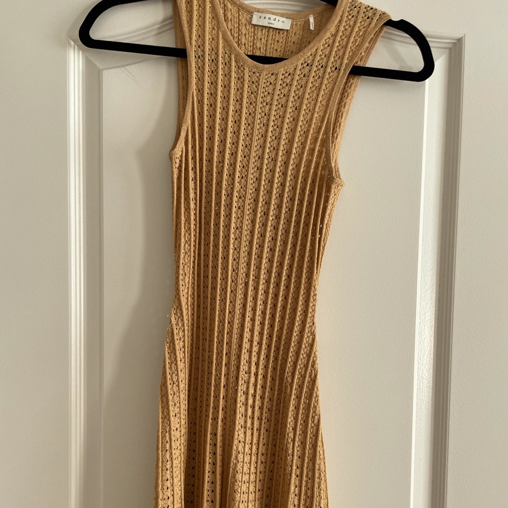 Sandro shimmery knit gold maxi dress size 36